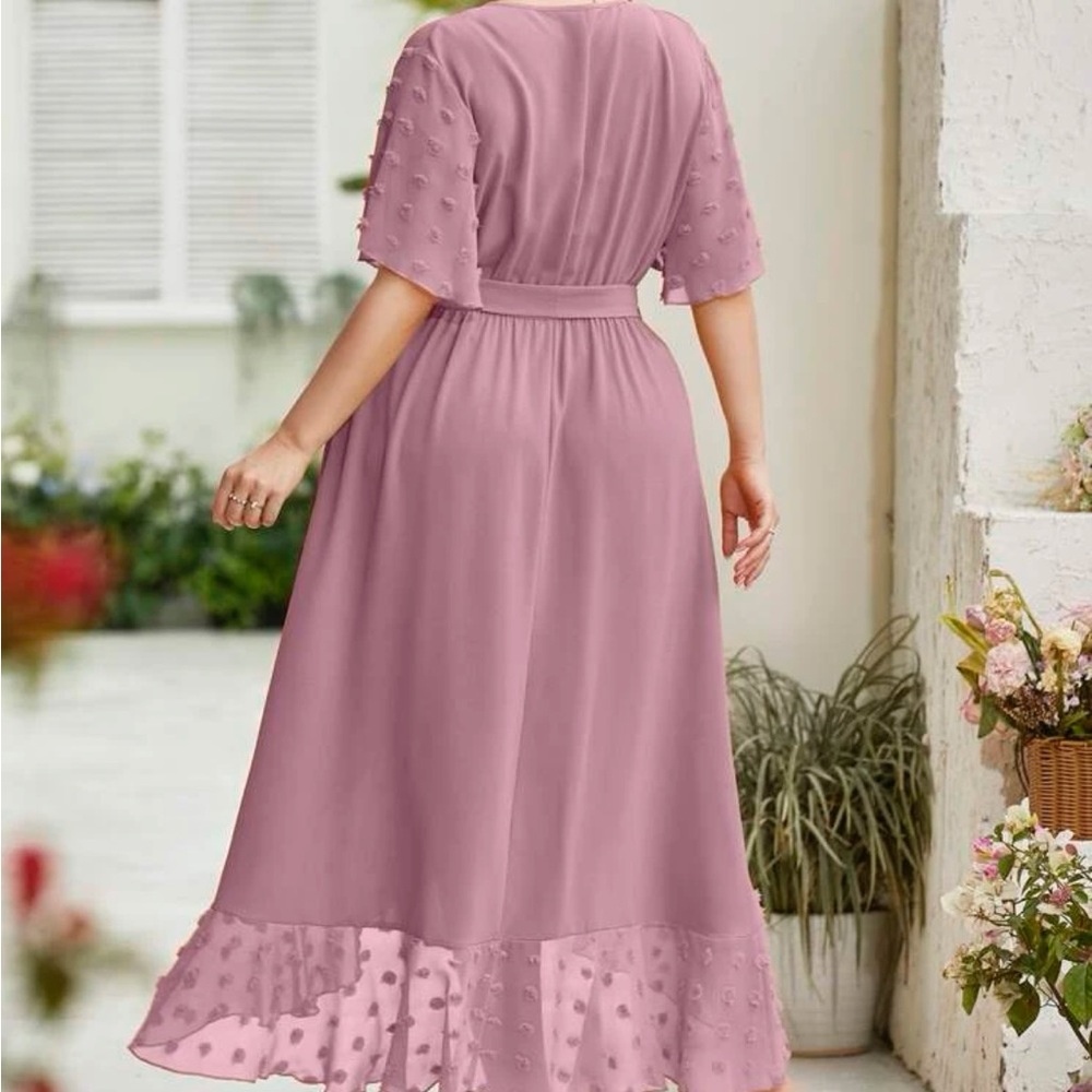 Luxe plus size belted wrap maxi dress dusty pink - Picture 3 of 6